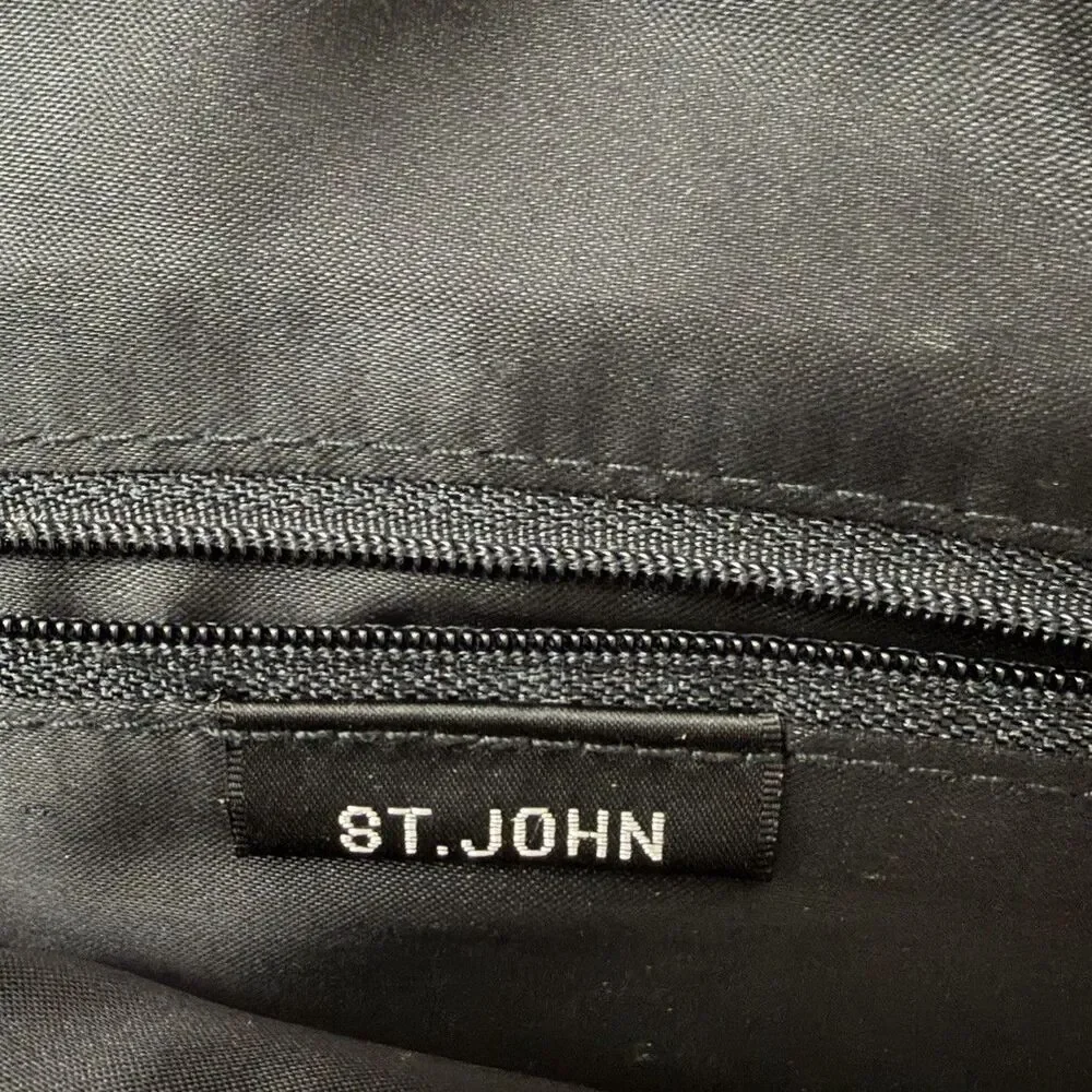 St. John Tote Bag Large Black Patent Leather Embossed Gold Chain Straps - Picture 4 of 11